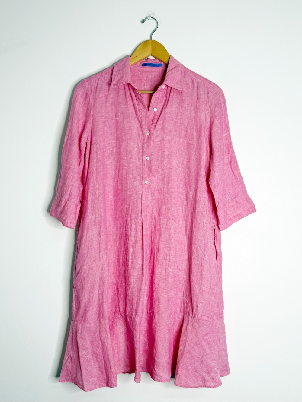J. McLaughlin Wellesley Pink Linen Shirt Dress XS Convertible Sleeve